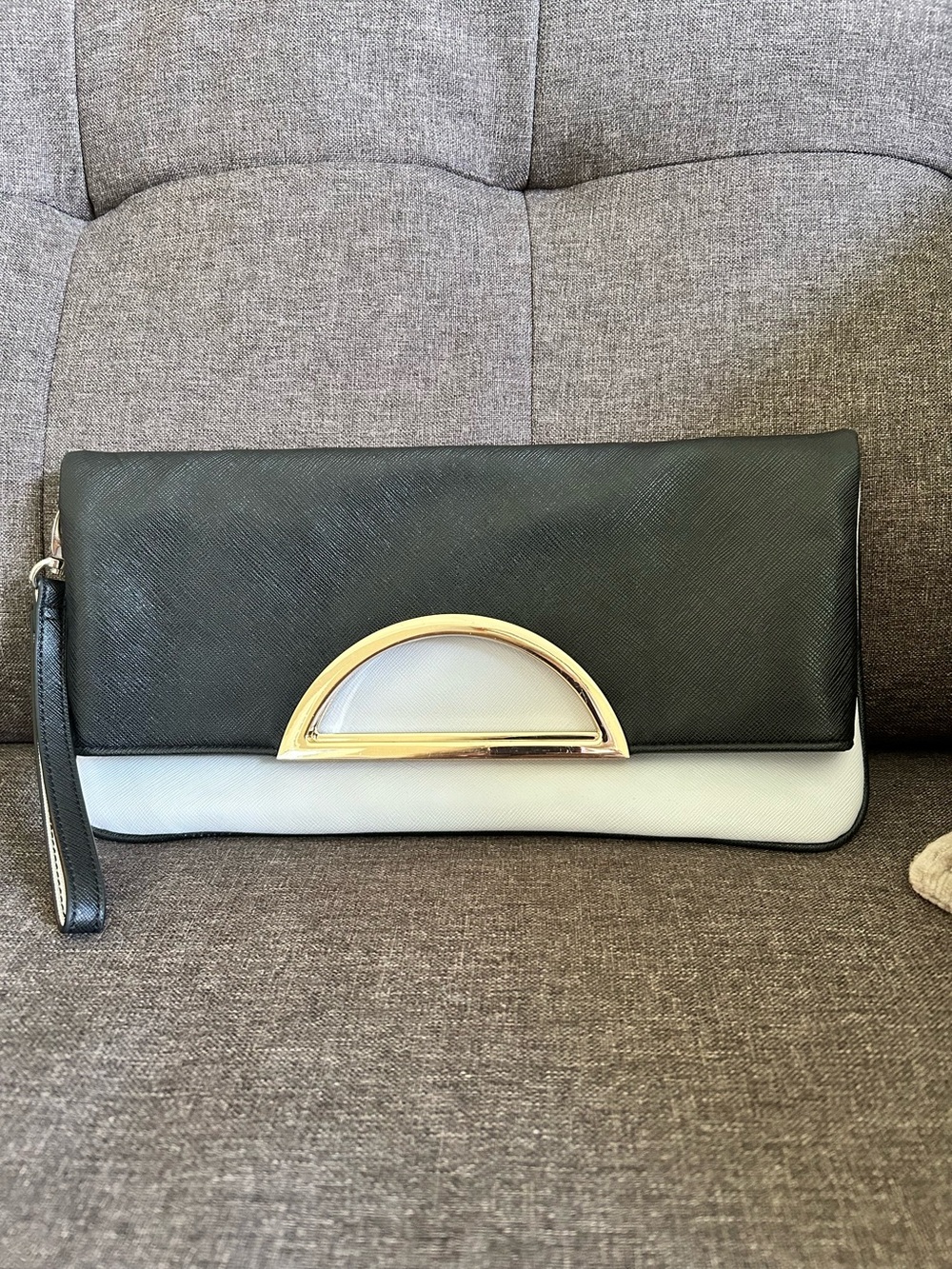 Black and White Wristlet Clutch with Gold Accent